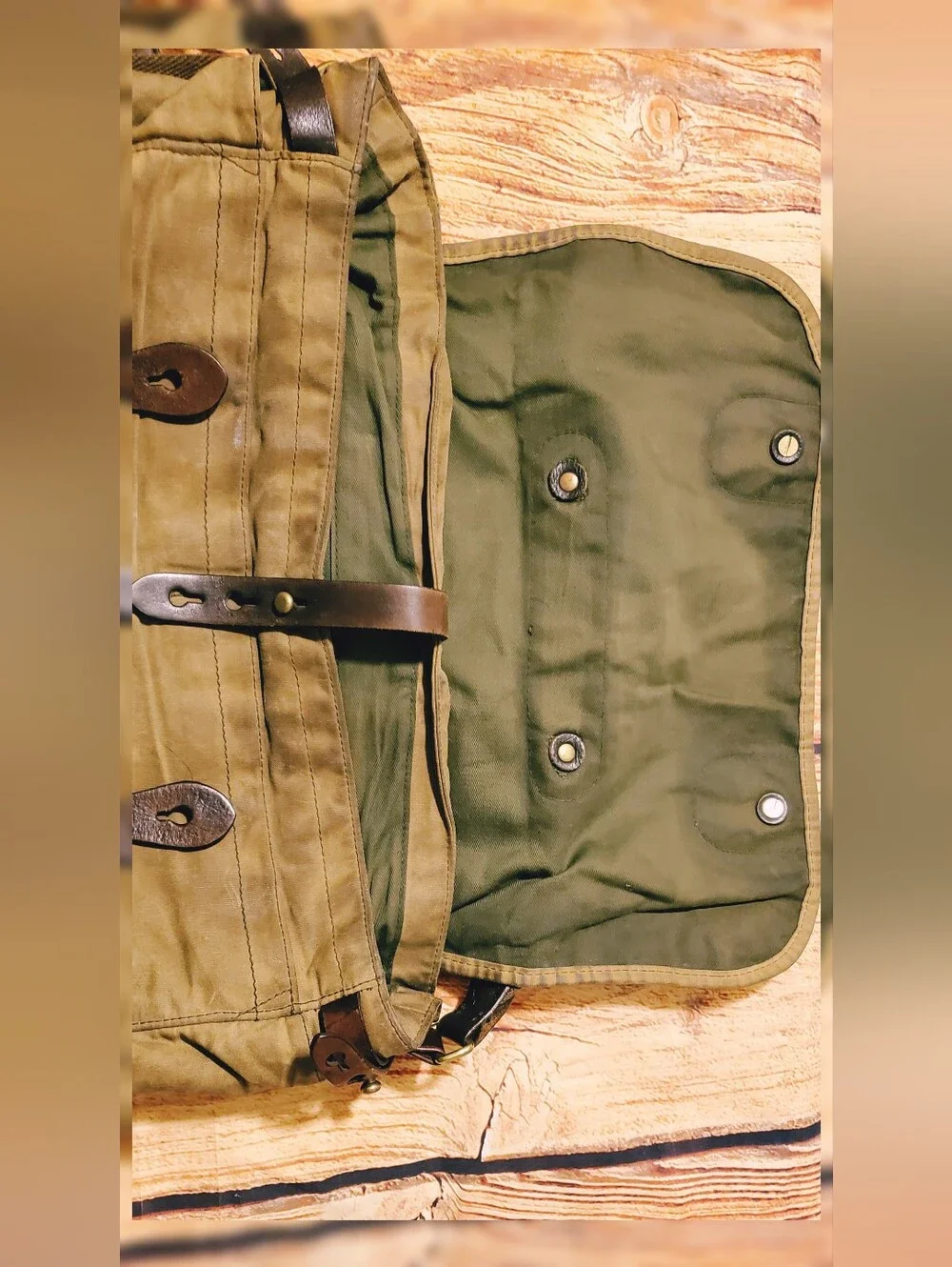 J.Crew Khaki Messenger Bag - Abingdon Waxed Canvas Leather Trim 51657 Rugged